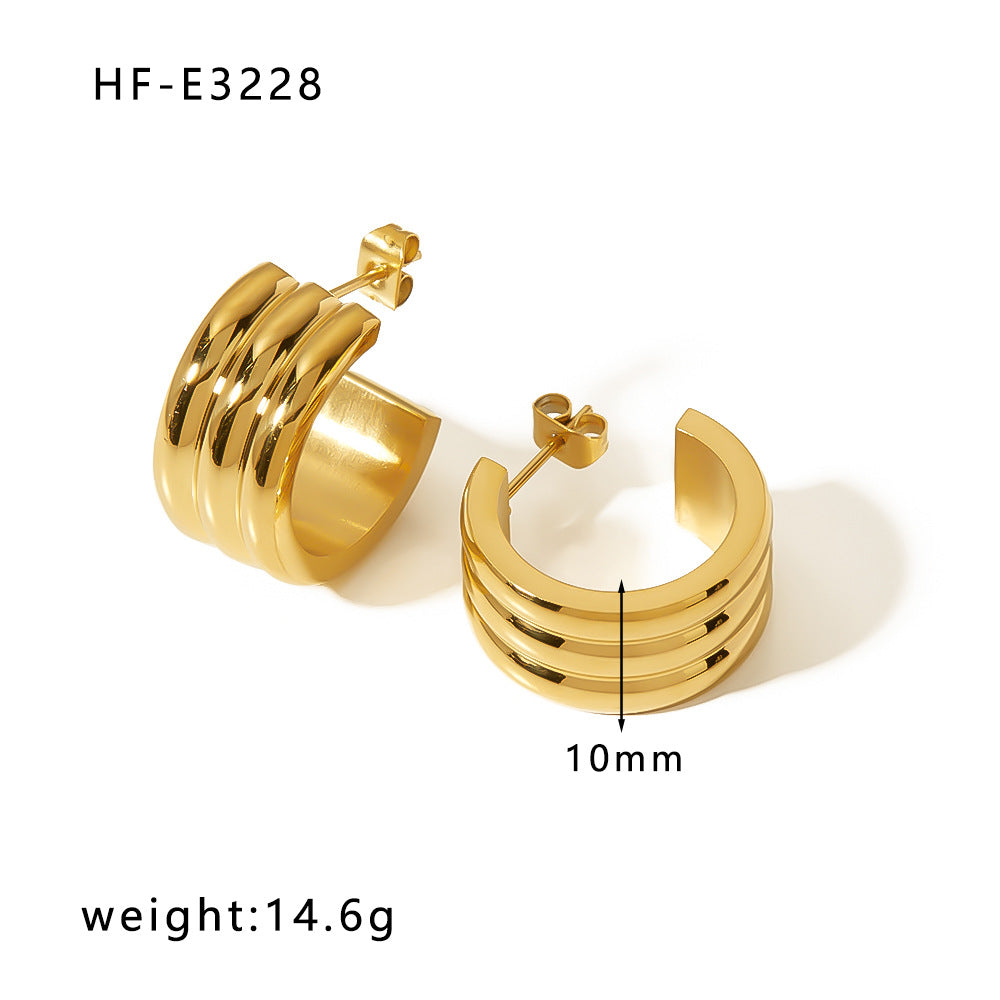 Ins Style Heart Shaped 18K Gold Plated Titanium Steel Statement Earrings with Geometric and Irregular Circle Design