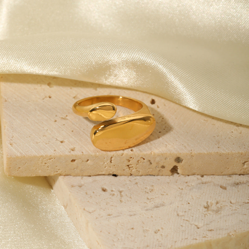 Minimalist Geometric Shaped Adjustable Opening Ring in Titanium Steel with 18K Gold Plating for Women
