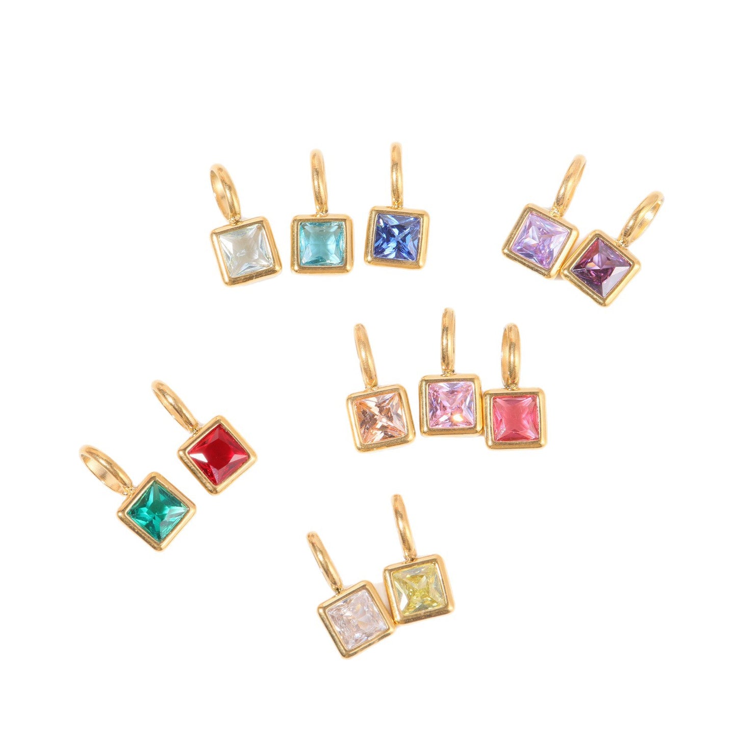 Minimalist Square Titanium Steel Pendant with Cubic Zirconia Inlay DIY Charm Bar Necklace for Women