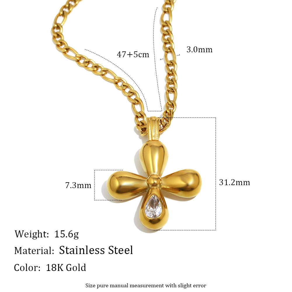 Luxury Vintage Cross Pendant Necklace for Women Stainless Steel with 18K Gold Plating and Red Zircon Inlay