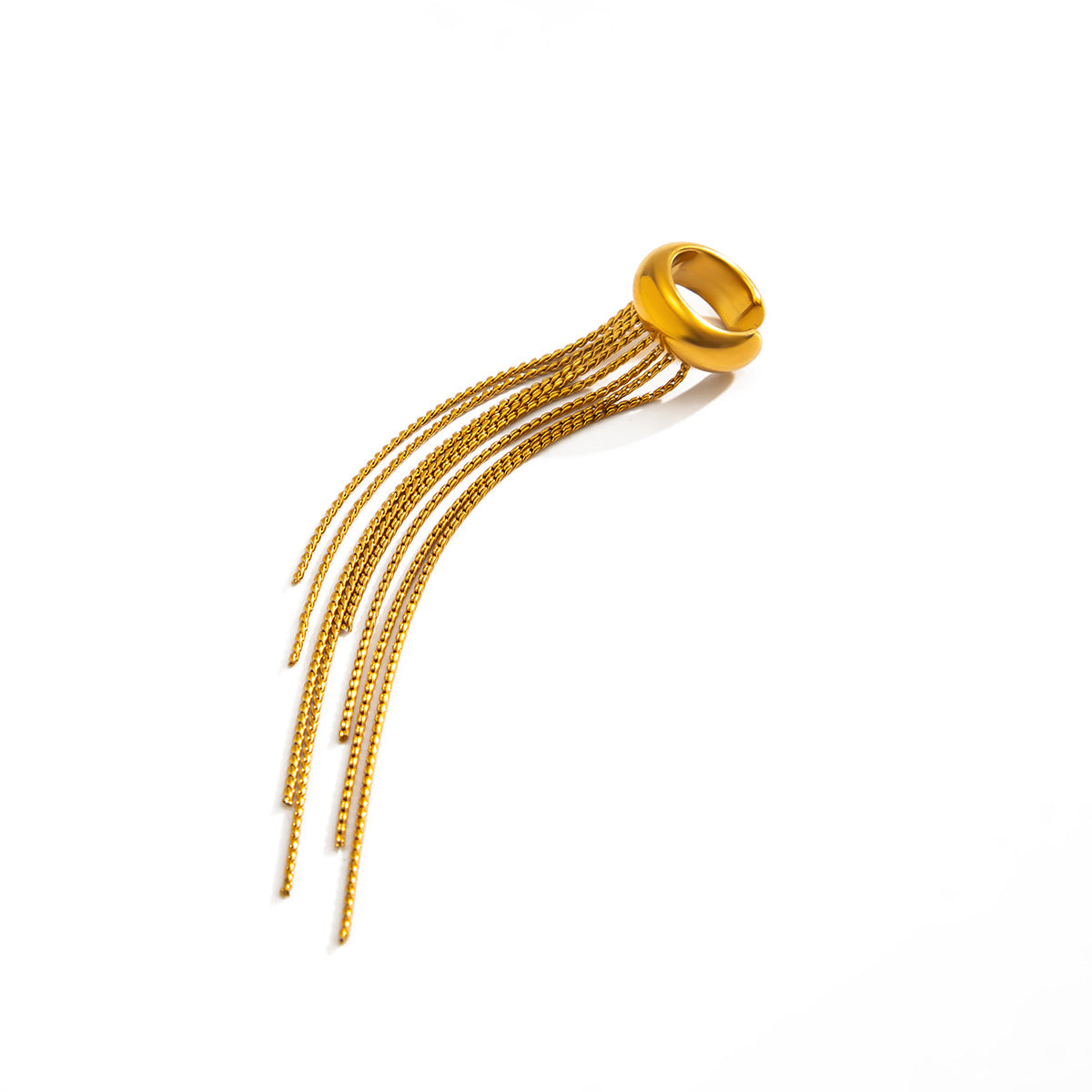 Elegant Stainless Steel PVD Geometric Rope Chain Long Tassel Ear Cuff for Women