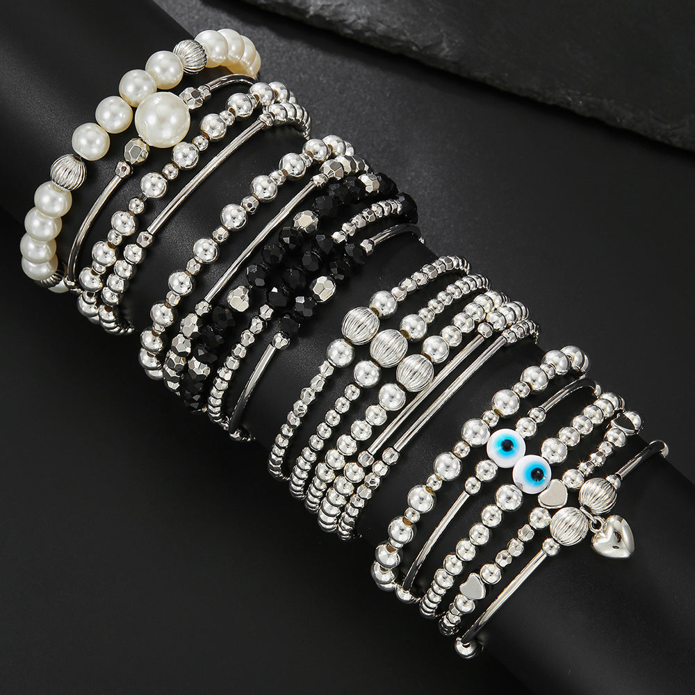 Bohemian Style Geometric Beaded Elastic Bracelet Set for Women with CCB Pearl and Acrylic Beads