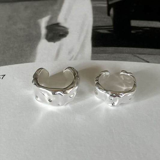 Minimalist Textured Irregular Letter Shape 925 Sterling Silver Clip-On Earrings with Plated Finish
