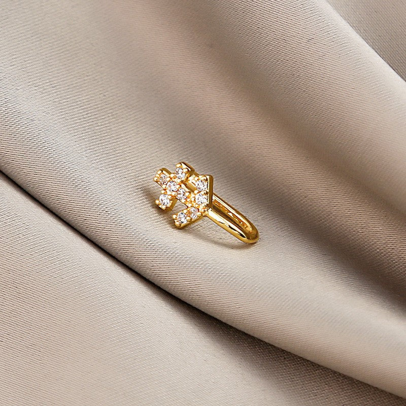 Minimalist Geometric U-Shaped Nose Clip Brass 18K Gold Plated Cubic Zirconia Adjustable Charm Bar
