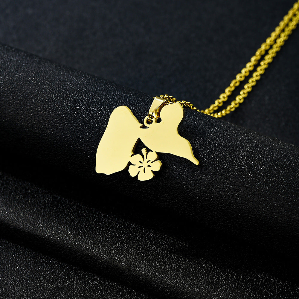 Collar minimalista con forma de pétalo de acero de titanio con acabado chapado y cadena tipo O para uso unisex