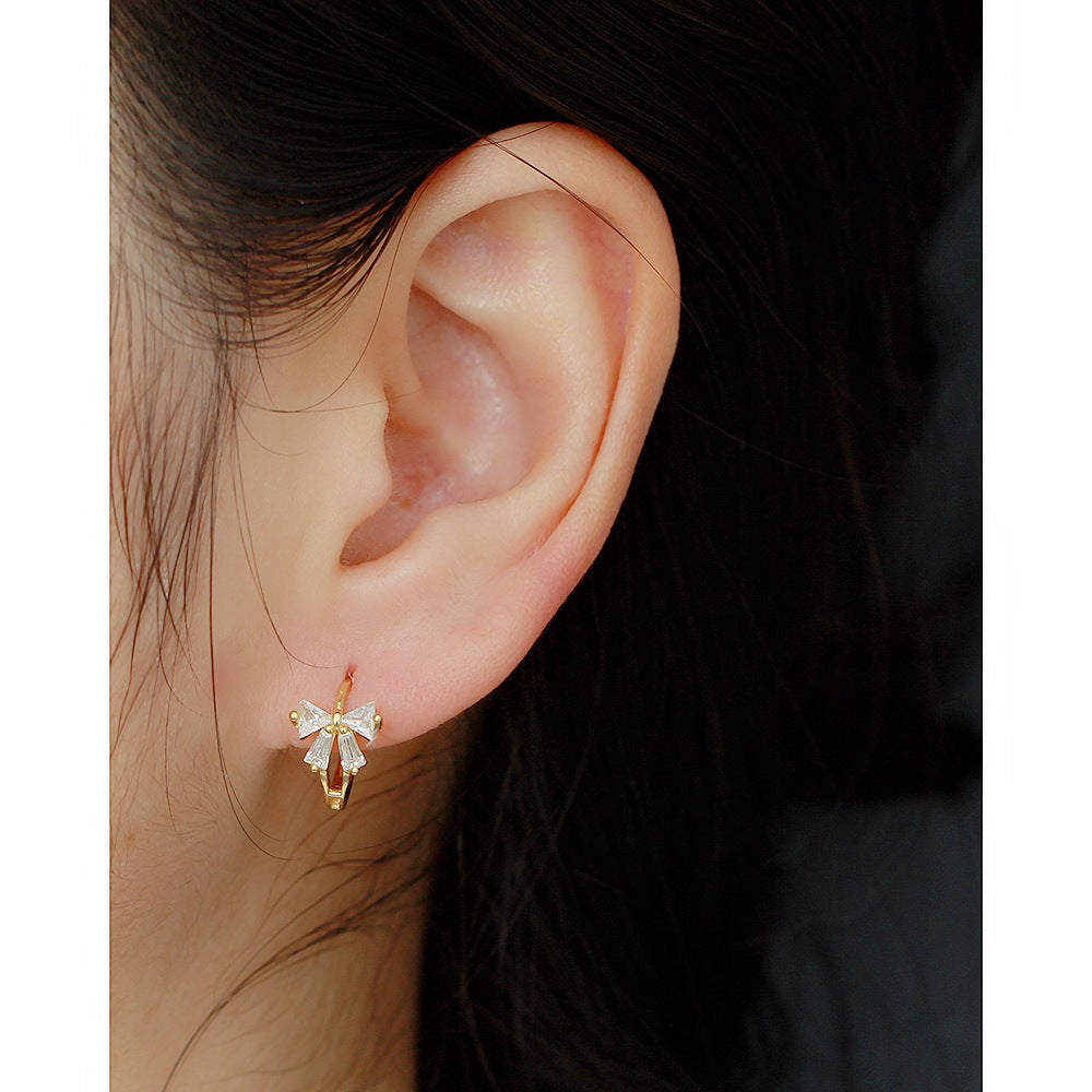 Elegant Bowknot Stud Earrings in Sterling Silver with Zirconia Inlay for Women