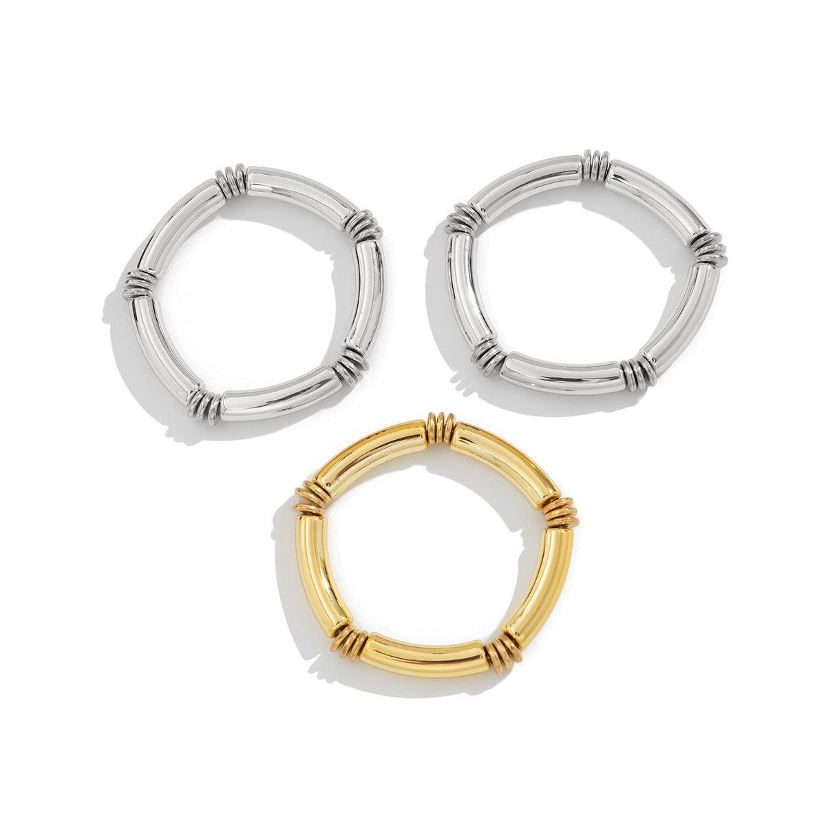 Set di braccialetti a polsino rigido da donna geometrici minimalisti con perline, in lega di zinco con finitura placcata