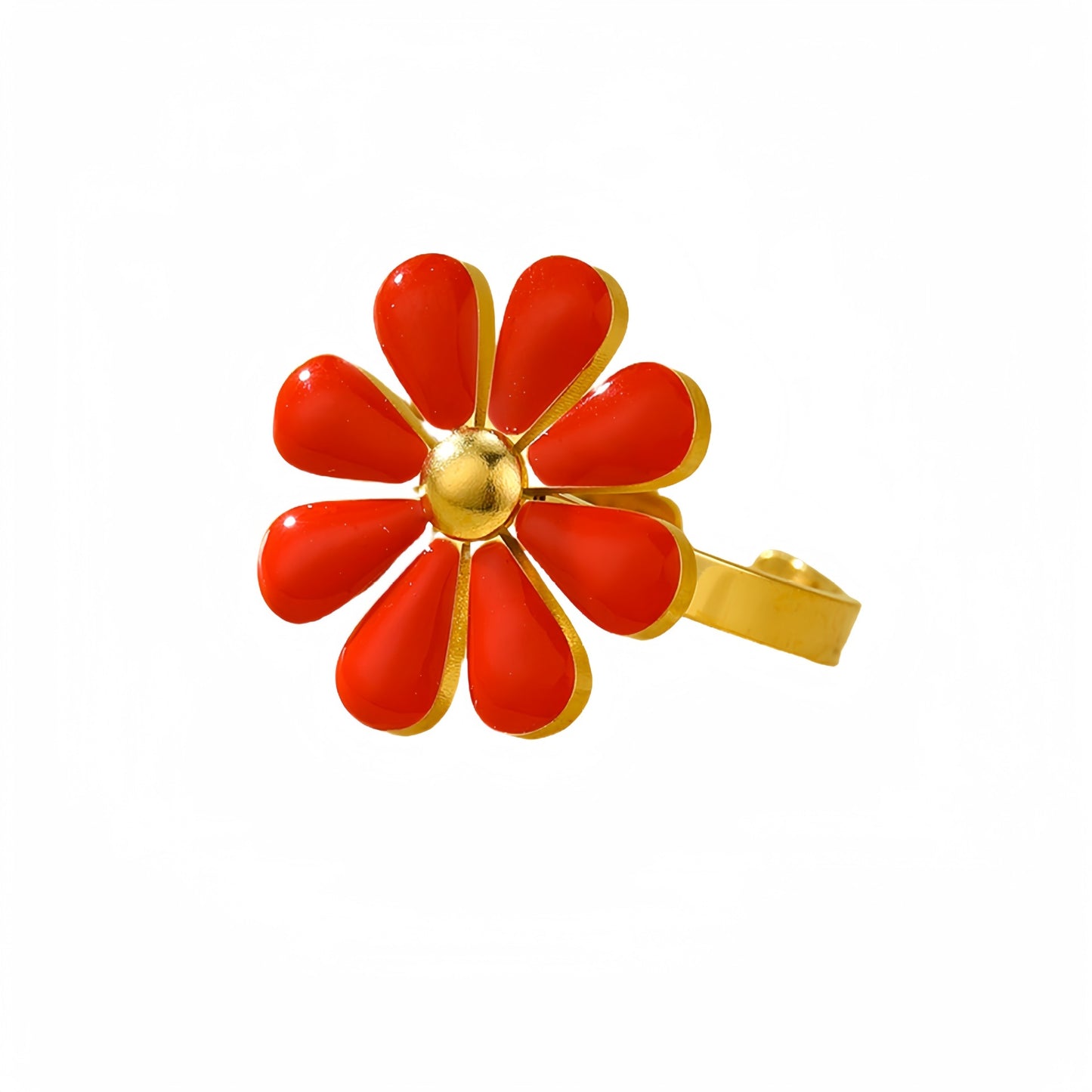 Anillo minimalista de acero de titanio con forma de margarita para mujer con acabado esmaltado, joyería de moda hipoalergénica y resistente a la decoloración