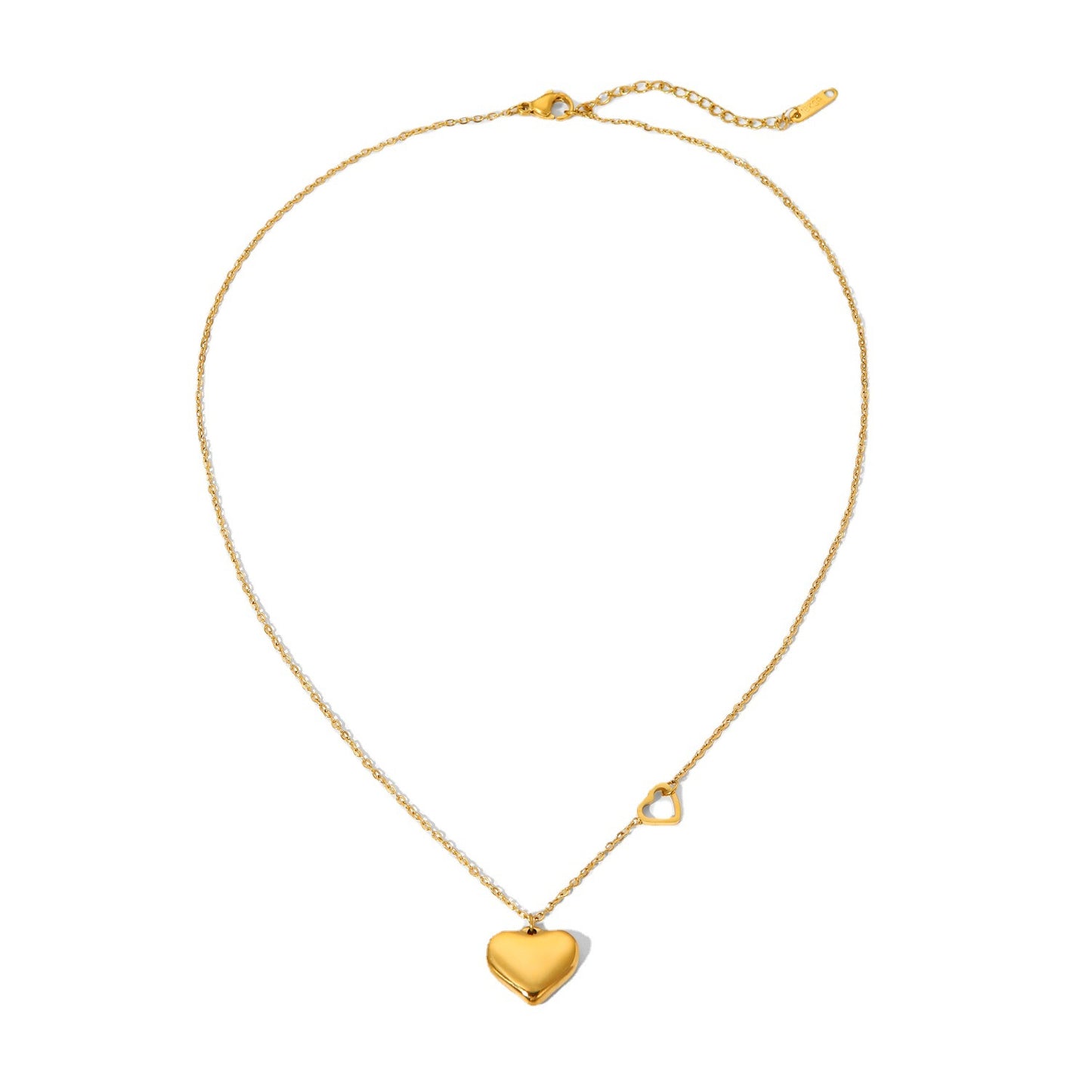 Elegant French-Style Heart-Shaped Pendant Necklace for Women in Stainless Steel with 18K Gold Plating
