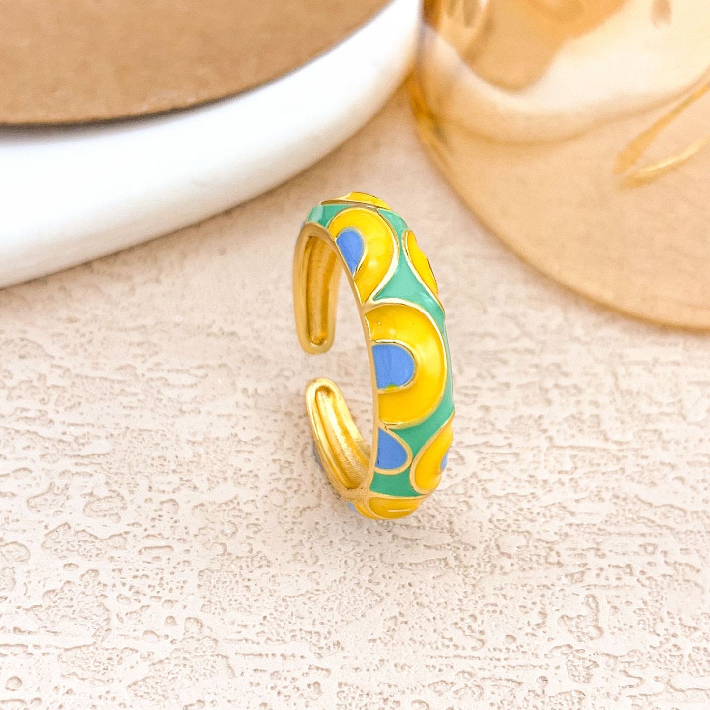 Anello in Lega Placcata Smaltata Etnica Vintage da Donna