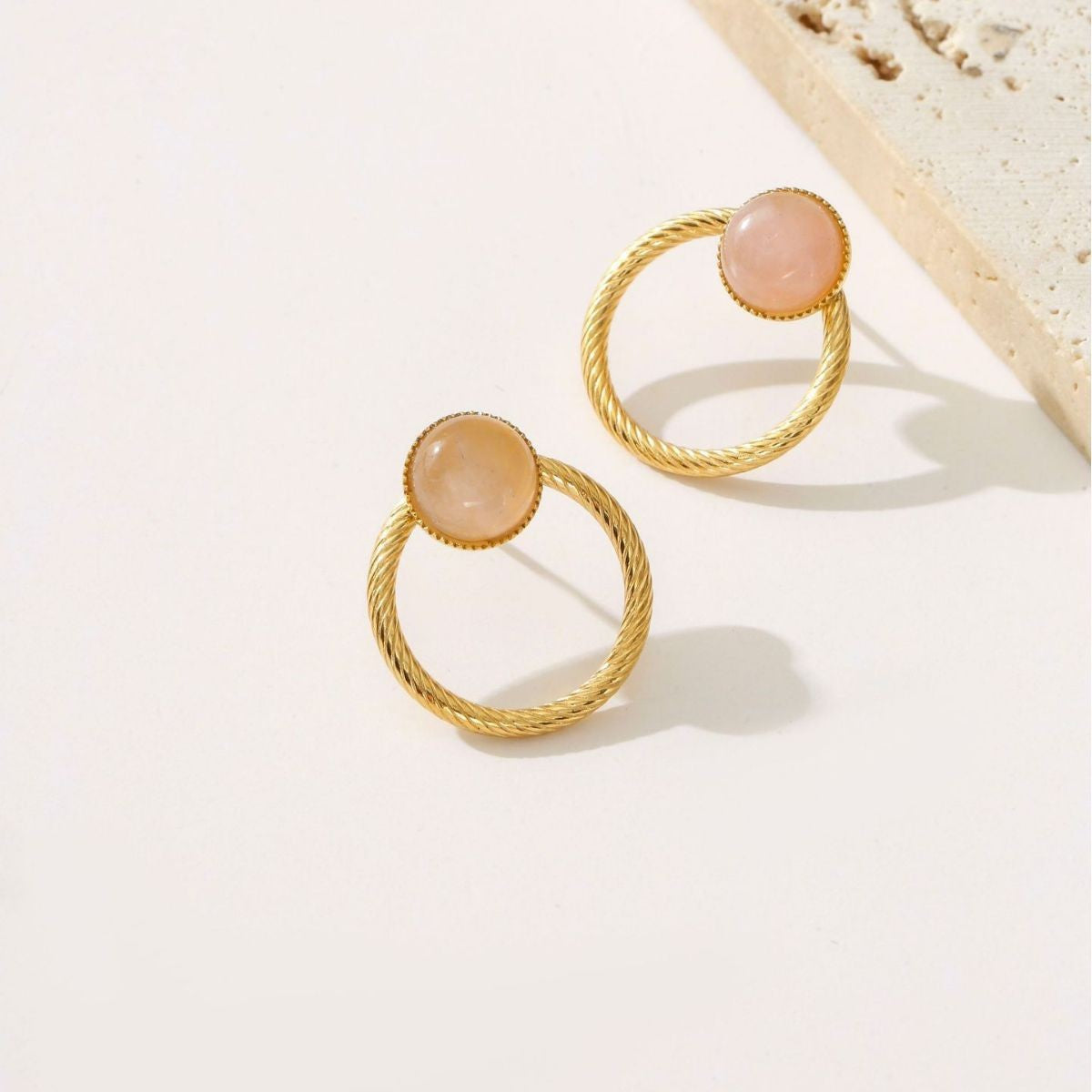 Pendientes de Acero Inoxidable Geométricos Vintage con Baño de Oro para Mujer, Aros Huecos