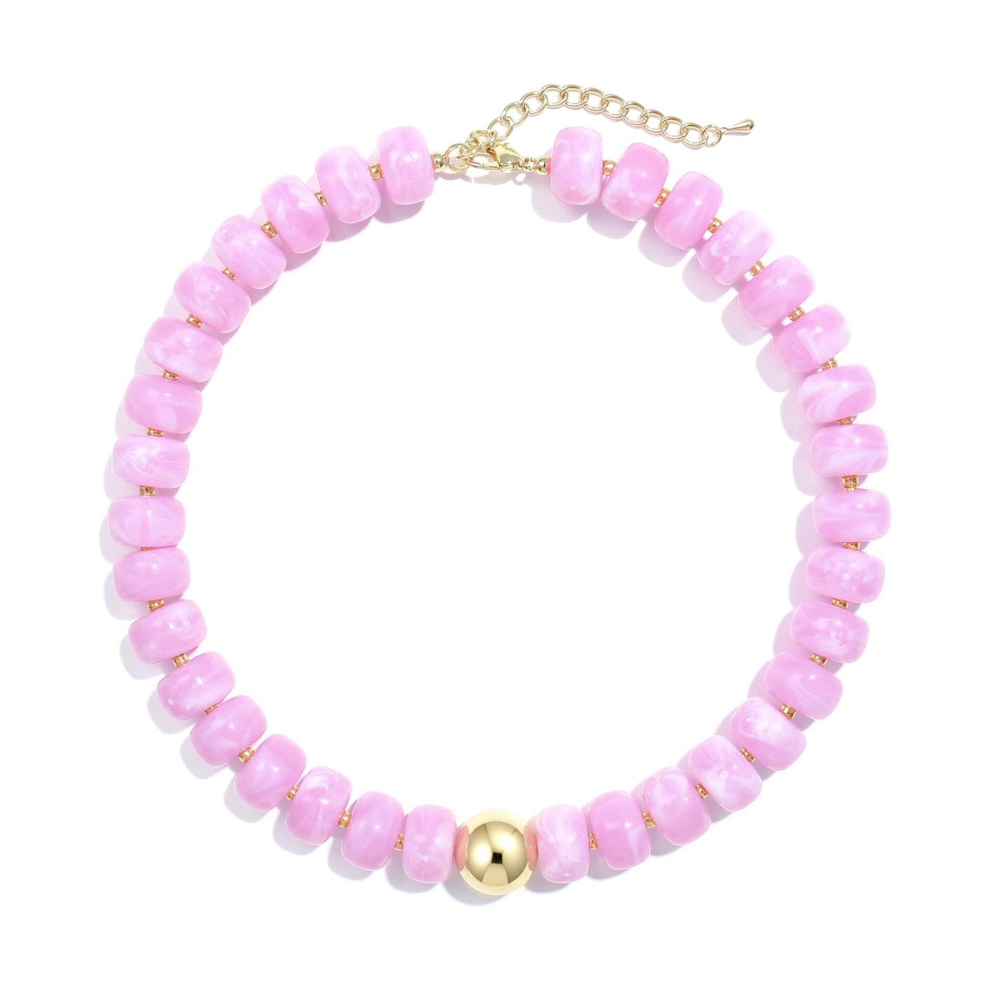 Colorful Geometric Round Acrylic Bead Necklace for Women