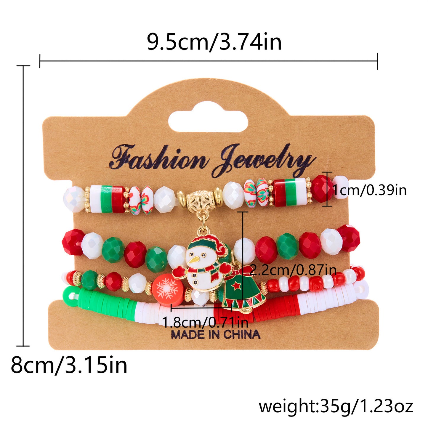 Colorful Acrylic Santa Claus and Reindeer Elastic Beaded Bracelet for Women Christmas Holiday Fashion Accessory
