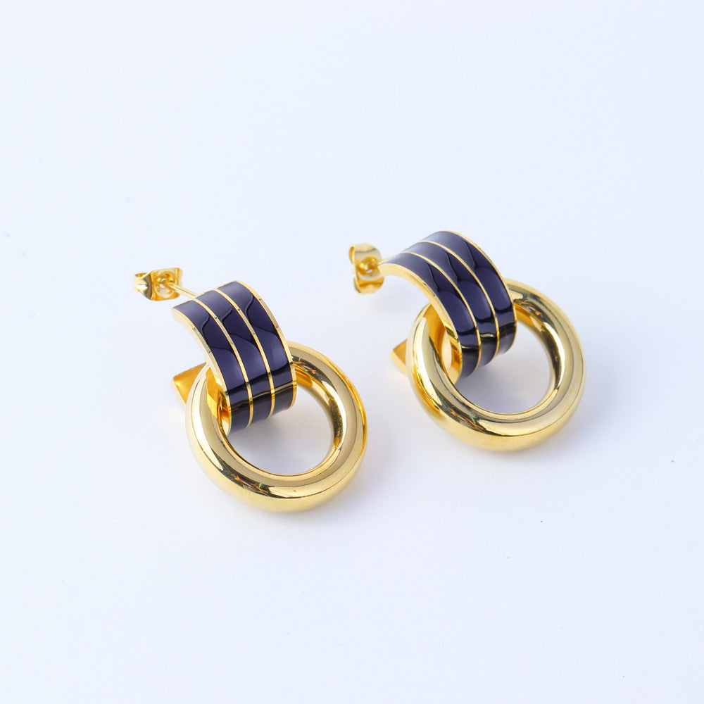 Orecchini Minimalisti Geometrici Blu in Acciaio Titanio da Donna con Finitura Placcata