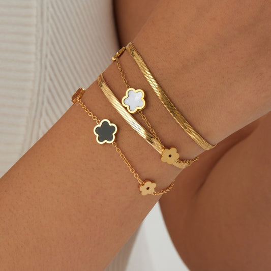 Minimalist Vintage Gold Plated Stainless Steel Floral Double Layer Bracelet