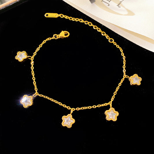 Sweet Minimalist Micro-set Cubic Zirconia Star Titanium Steel Bracelet
