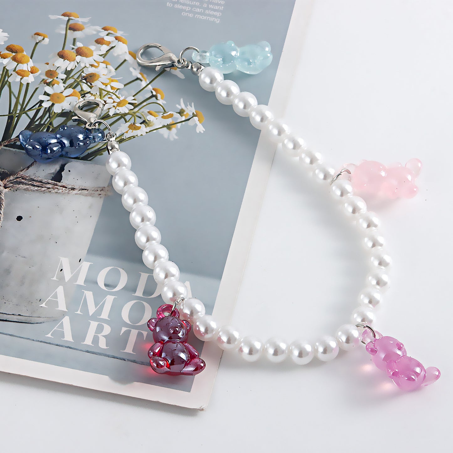 Minimalist Bear-Shaped Alloy Anklet for Women with Candy-Colored Pearlescent Finish