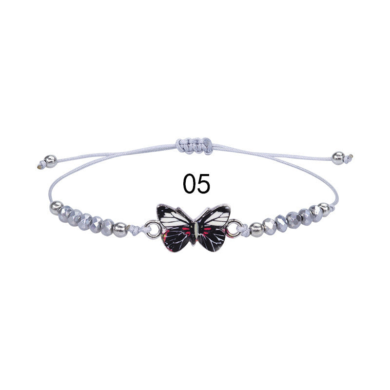 Sweet Colorful Crystal Butterfly Beaded Bracelet Silver Plated Unisex Hand Jewelry