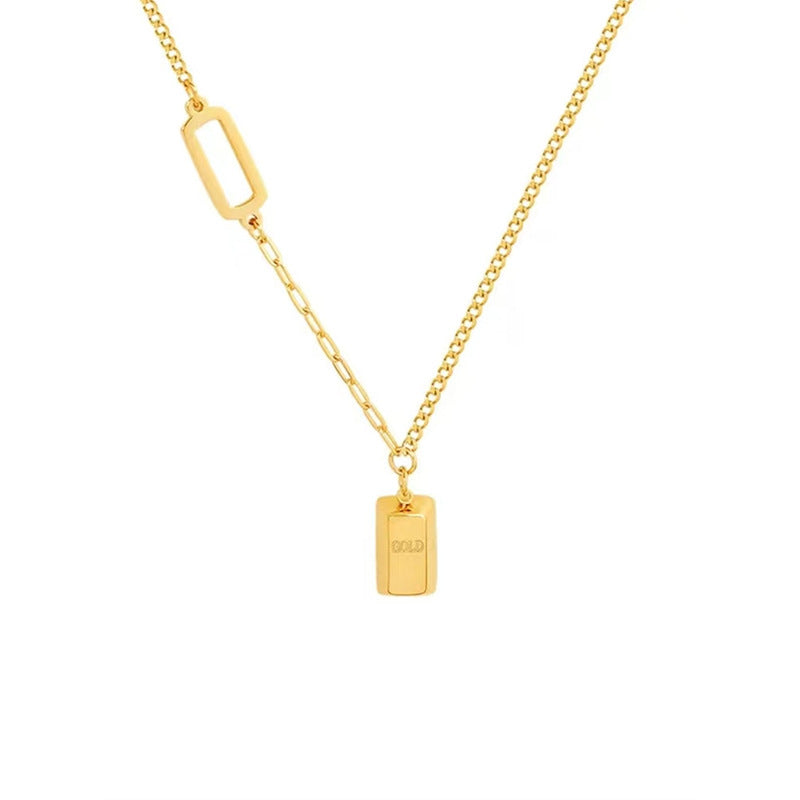 Collar colgante de barra de la suerte pulido de acero titanio geométrico minimalista para mujer