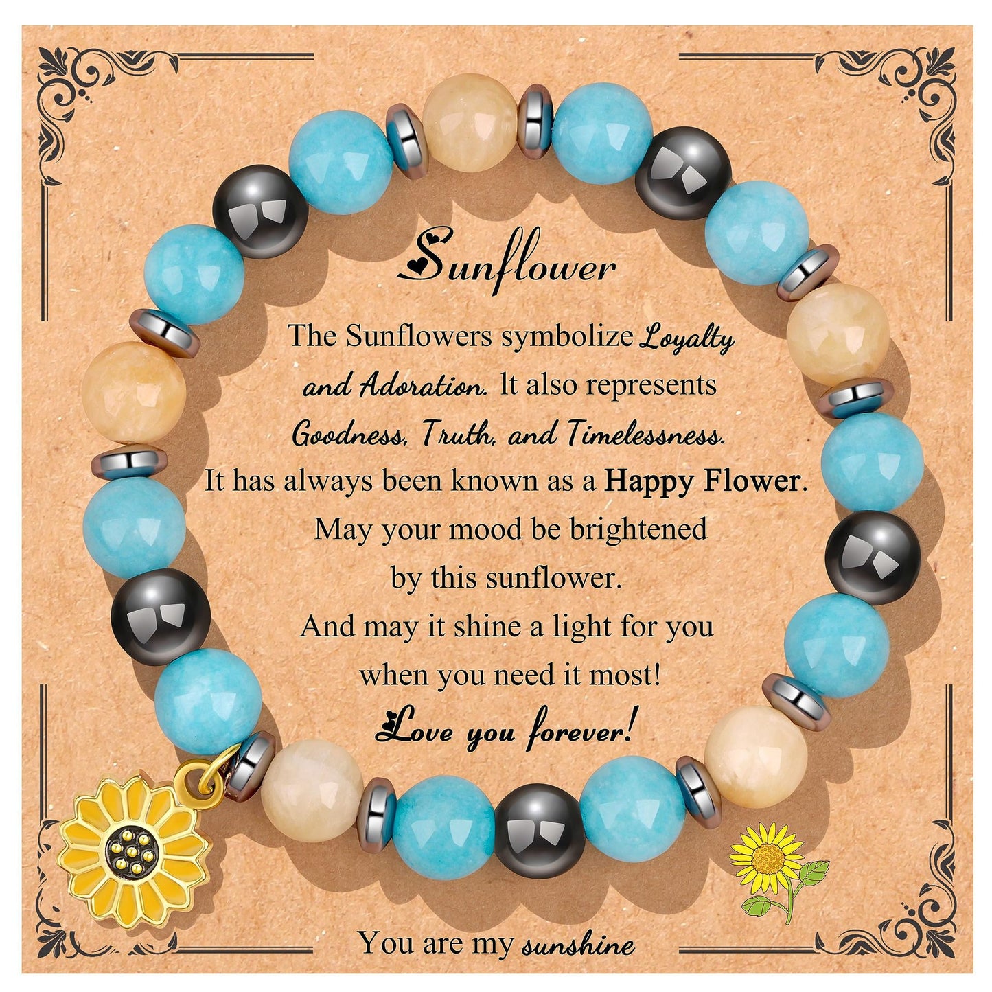 Sweet Floral Sunflower Gemstone Charm Bracelet for Women