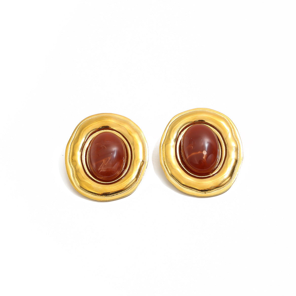 Vintage Geometric Oval Stainless Steel PVD 18K Gold Plated Resin Gradient Earrings for Women