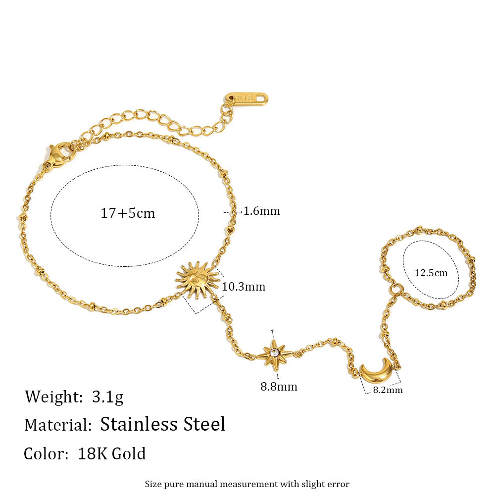 Fashionable Geometric Stainless Steel Plated 18K Gold Sun Finger Ring for Women with O-Chain Design
