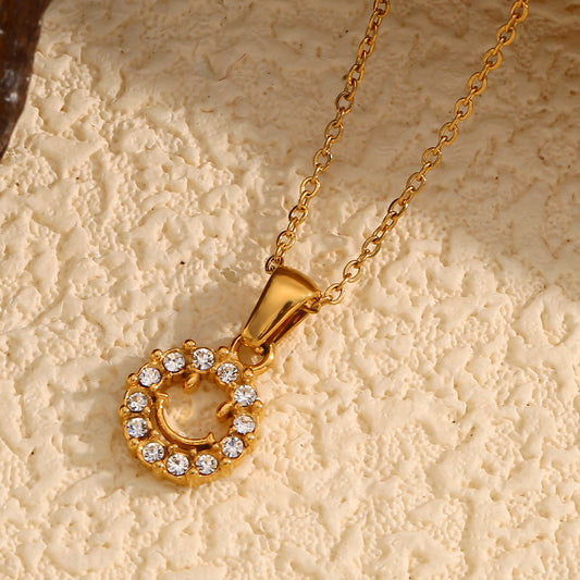 Minimalist Geometric Hollow Smiley Face Pendant Necklace for Women in Stainless Steel with 18K Gold Plating and Zircon Inlay