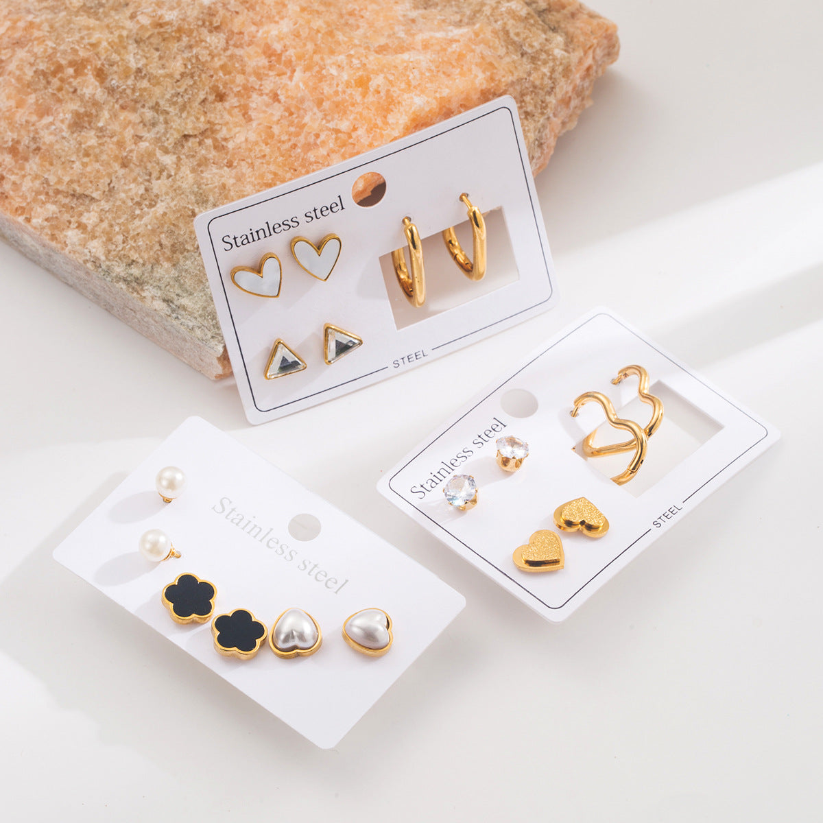Elegantes pendientes de acero inoxidable con forma de corazón, minimalistas, con perla barroca e incrustaciones de concha para mujer