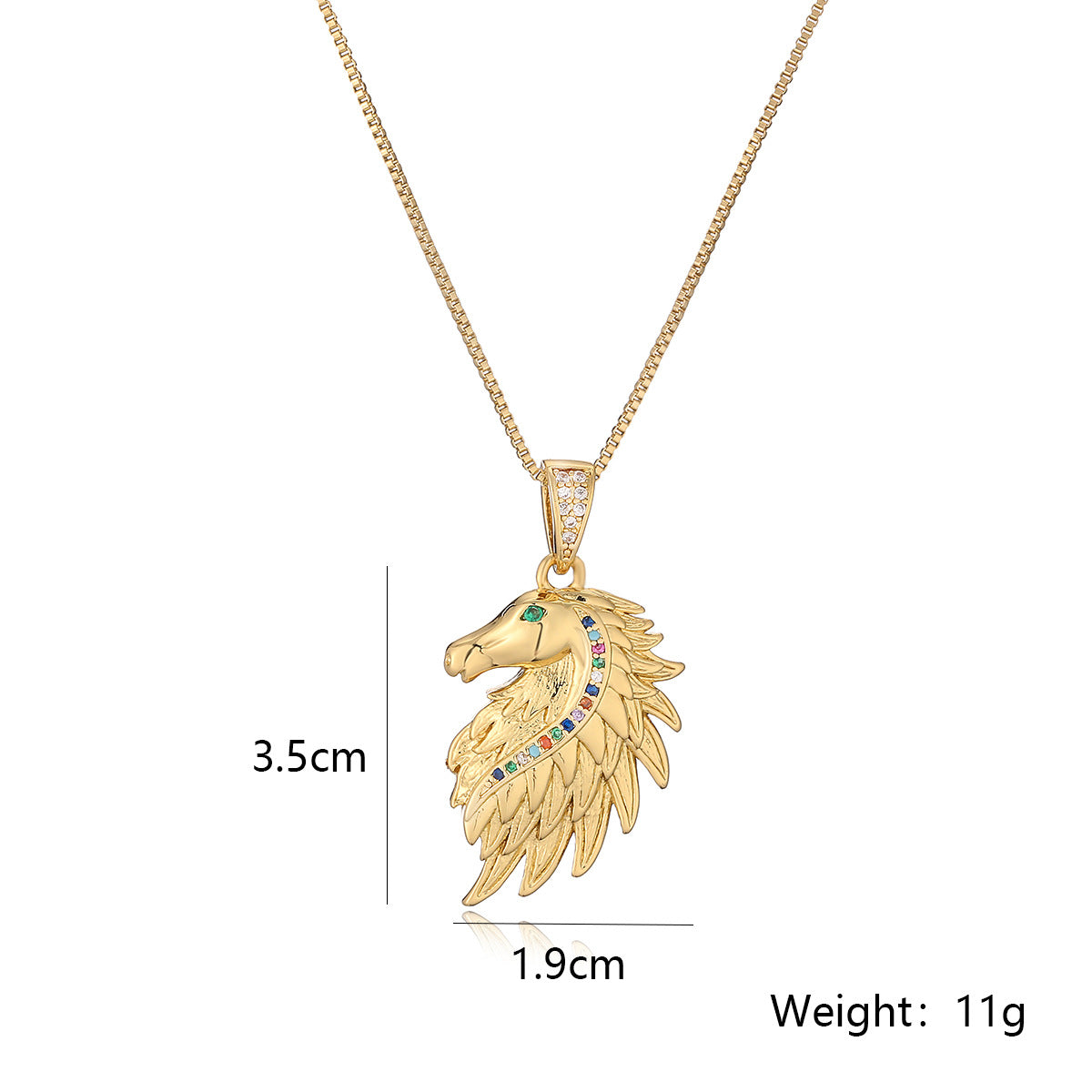 Collana con Pendente a Cavallo Geometrico Minimalista da Donna in Rame Placcato Oro con Intarsio di Zirconi