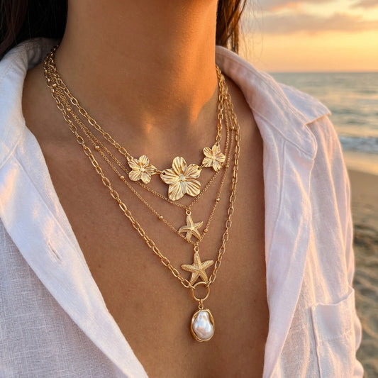 Set di collana casual placcata in lega con piante e perle per donna