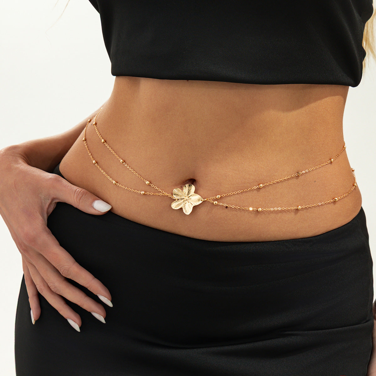 Bohemian Elegant Floral Round Brass Ball Chain Body Belt with Turquoise and Tassel