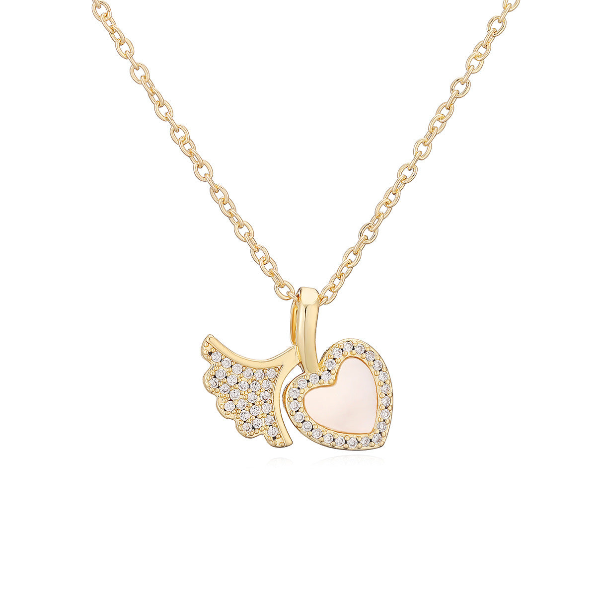 Minimalist 18K Gold Plated Brass Heart Necklace with Cubic Zirconia for Women