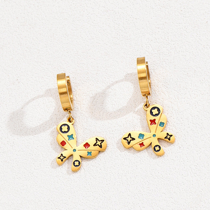 Minimalist Butterfly Knot Pendant Necklace and Earrings Set in Copper with Enamel Finish for Women