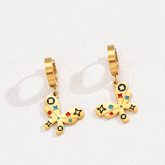 Minimalist Butterfly Knot Pendant Necklace and Earrings Set in Copper with Enamel Finish for Women