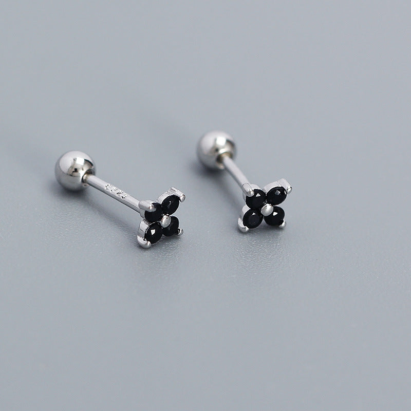Orecchino a perno filettato da donna minimalista in argento sterling 925 con intarsi floreali e zirconi cubici