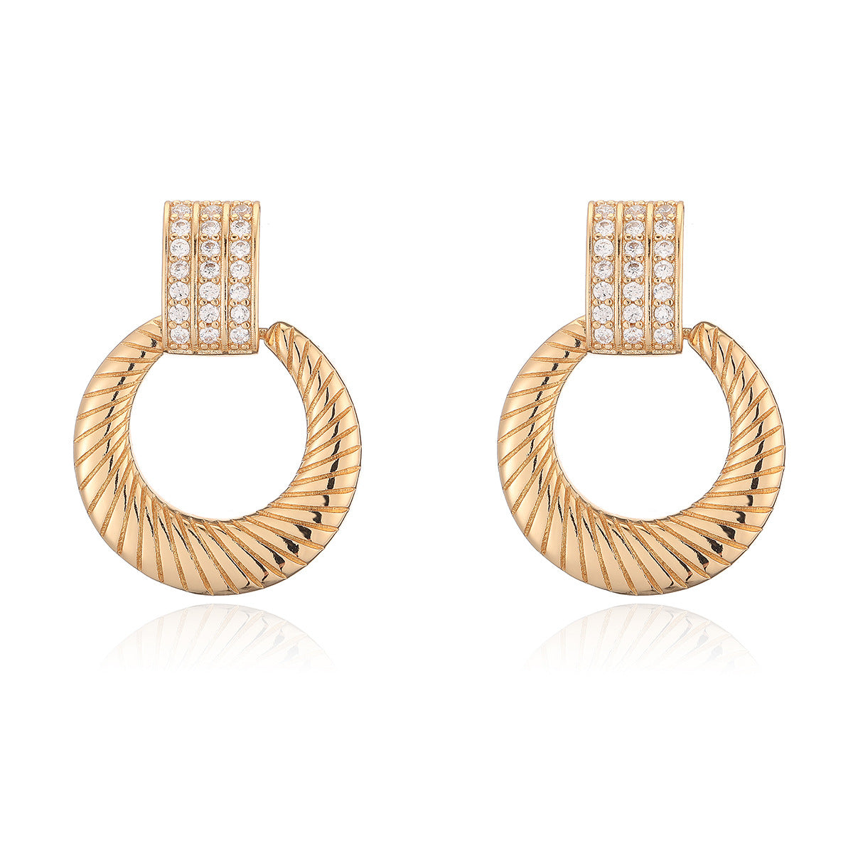Pendientes redondos geométricos de cobre estilo vintage con baño de oro de 18 quilates e incrustaciones de circonitas para mujer