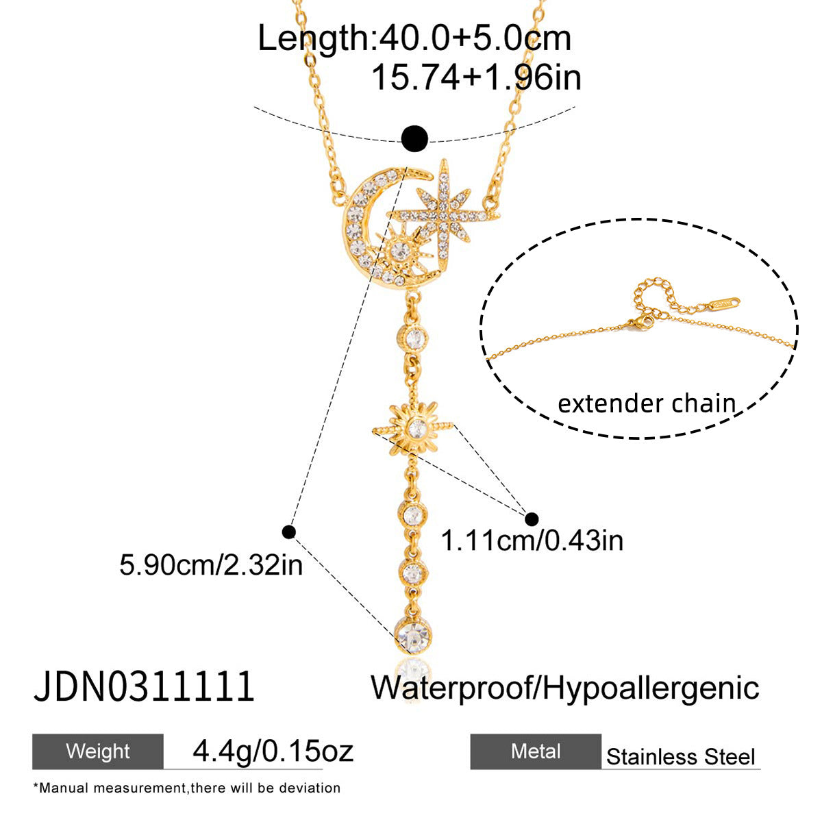 18K Gold Plated Stainless Steel Geometric Rose Y-Chain Necklace for Women