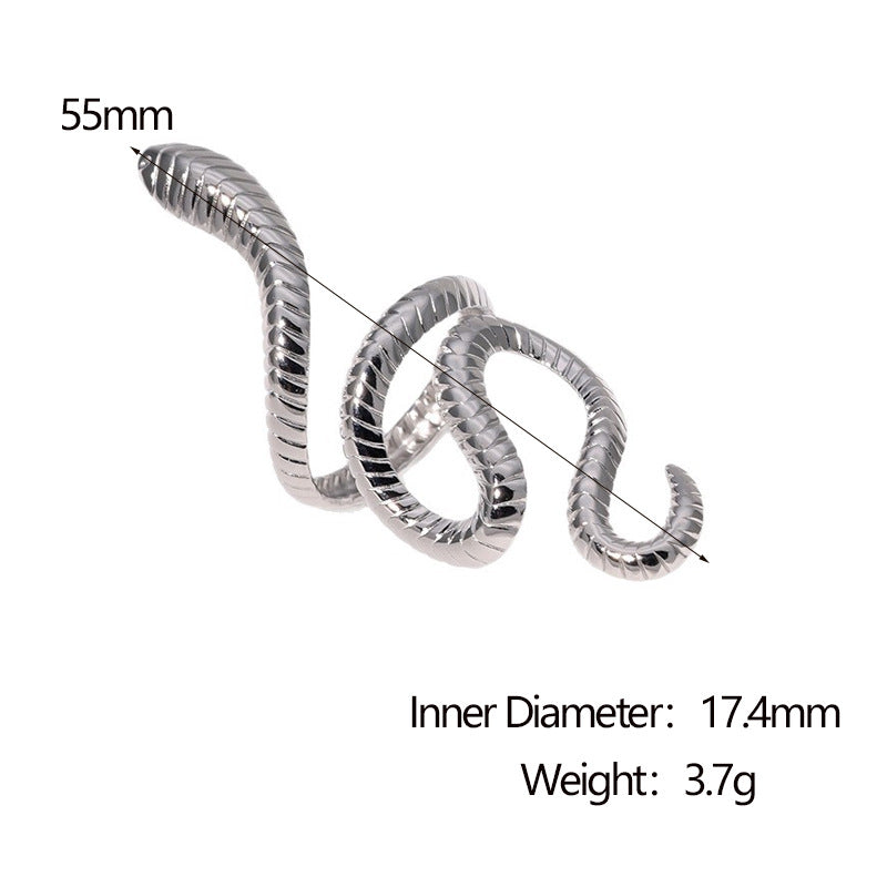 Minimalist Snake-Shaped Open Ring in Stainless Steel with Gold Plating for Women