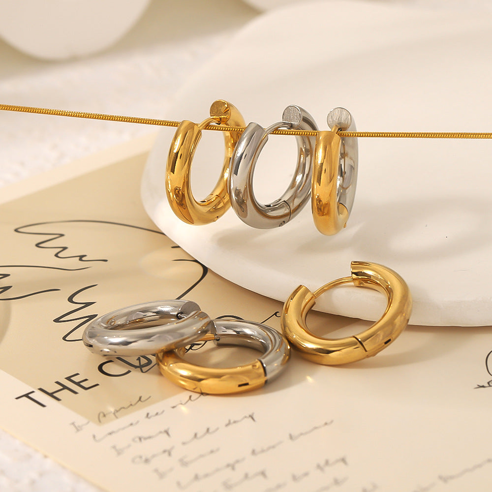Minimalist Geometric Stainless Steel Hoop Earrings with 18K Gold Plating for Women