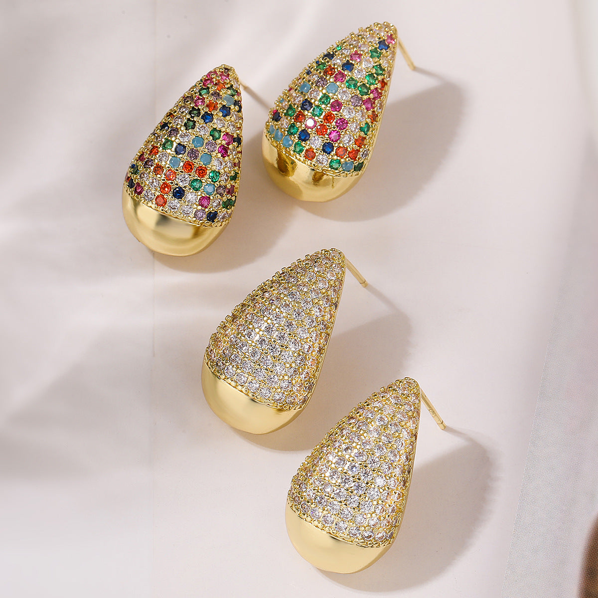Minimalist Geometric Drop Earrings for Women with Zircon Inlay and Micro-Pave Setting in Brass