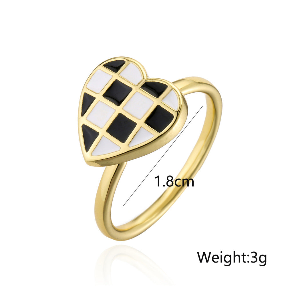Minimalist Heart-Shaped Copper Ring with 18K Gold Plating and Enamel Finish for Women