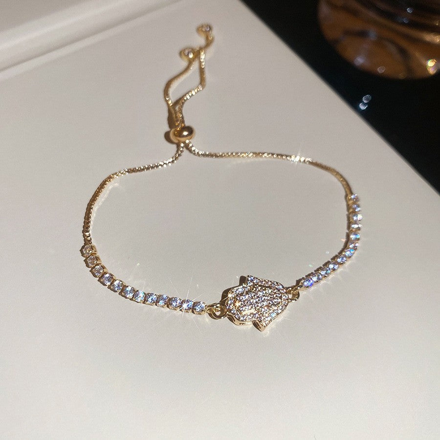 Elegant Geometric Floral Bracelet for Women in Plated Copper with Rhinestone Accents, Minimalist Office Style Hand Jewelry