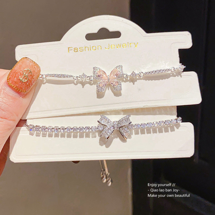 Vintage Sweet Butterfly Brass Bracelet with Cubic Zirconia Inlay for Women