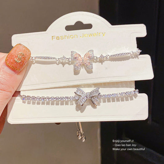 Vintage Sweet Butterfly Brass Bracelet with Cubic Zirconia Inlay for Women