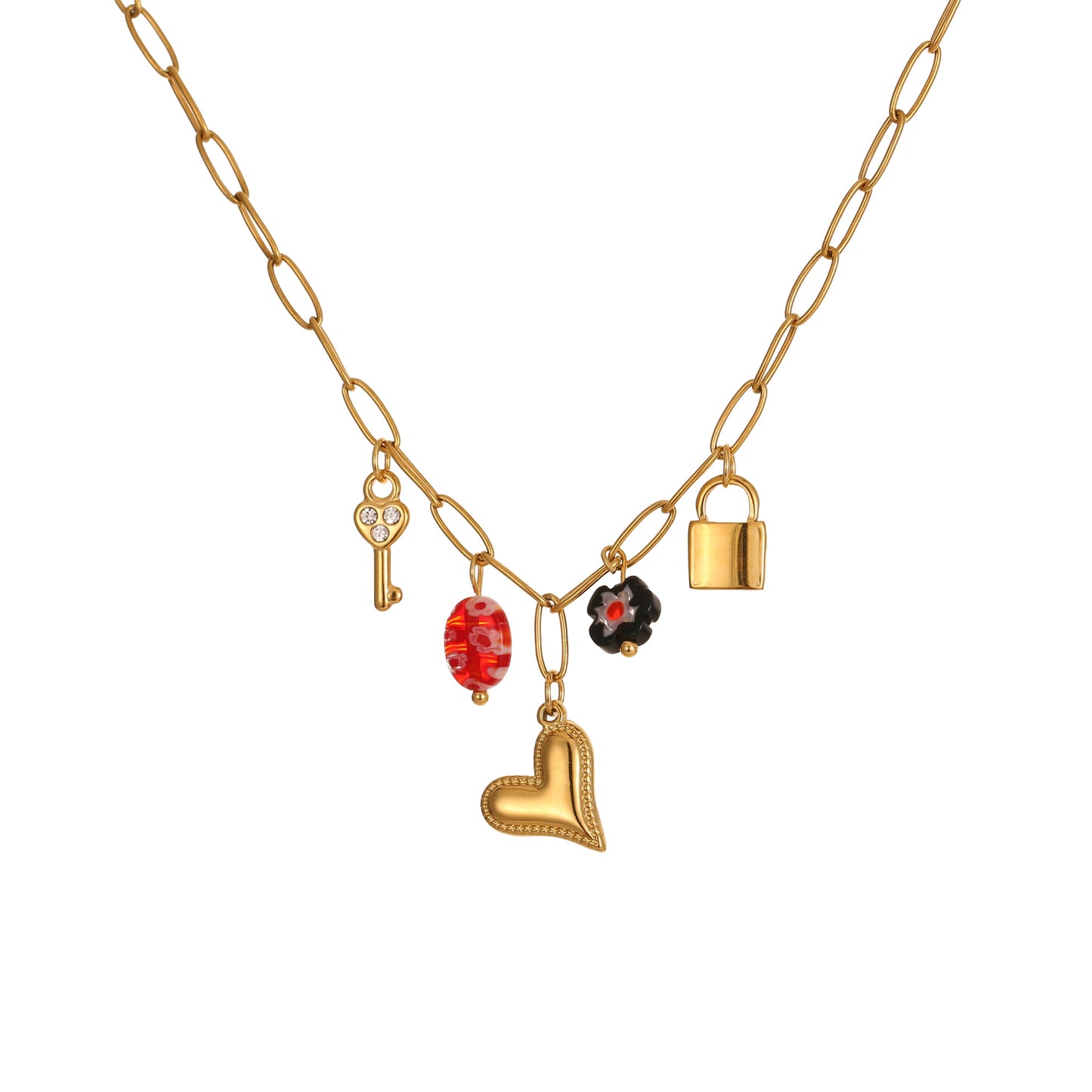 Fashionable Heart-Shaped Stainless Steel Pendant Necklace with Plated Finish for Women, Delicate Locket Style Clavicle Chain