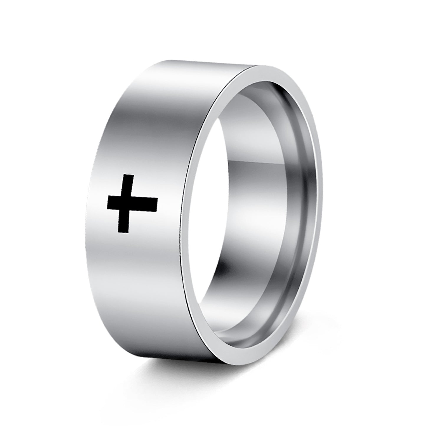 Classic Cross Stainless Steel Plated Ring Unisex 6mm/8mm
