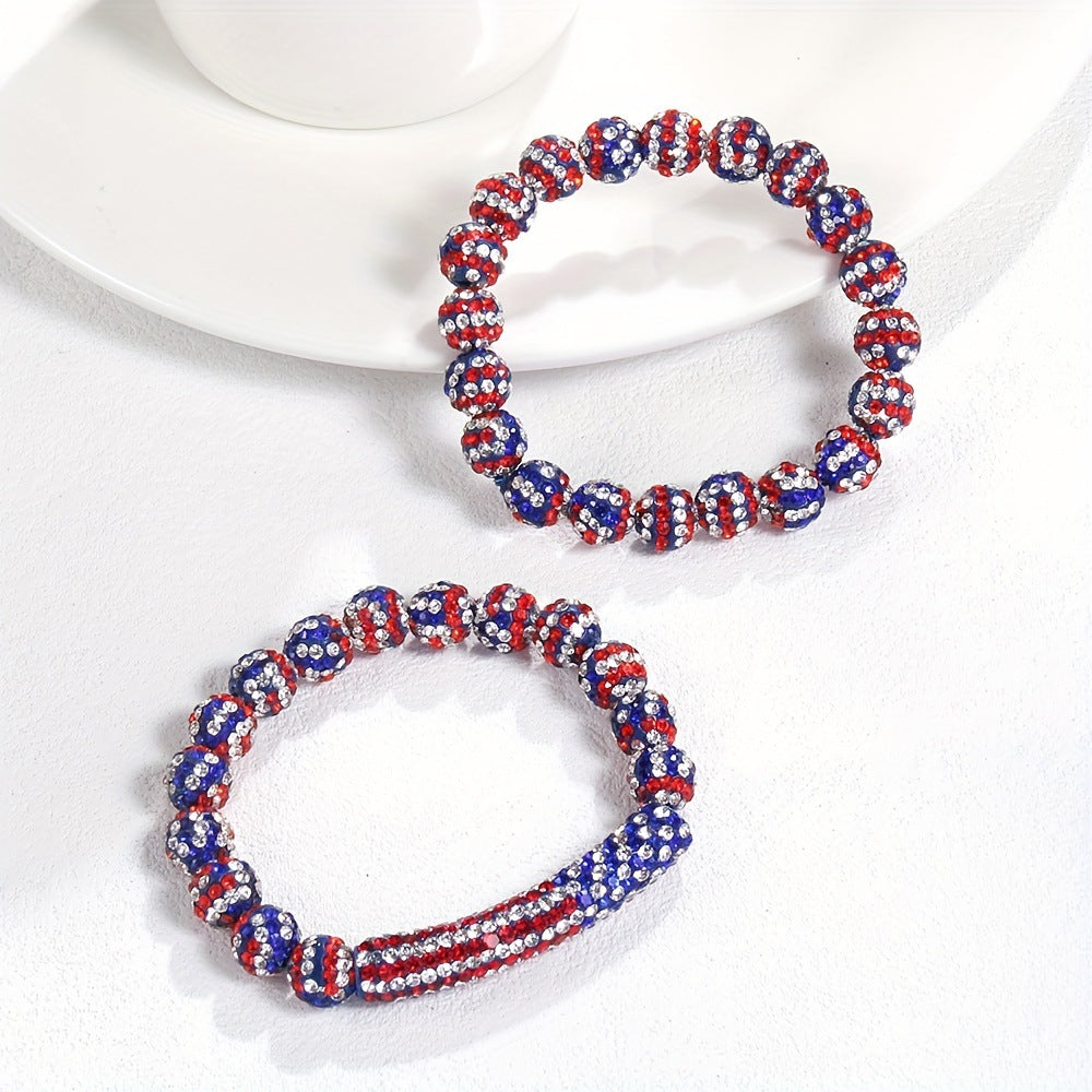 Elegant Rhinestone Inlaid Round Resin Beaded Stretch Bracelet Set for Women