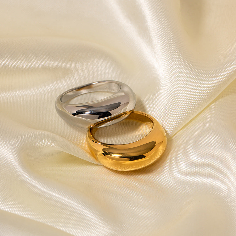 Vintage-Inspired Geometric Smooth Domed Titanium Steel Ring for Women