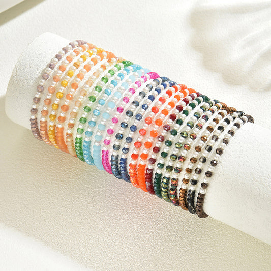 Minimalist Bohemian Style Geometric Crystal Pearl Bracelet Set for Women Handmade Braided Fashion Accessory