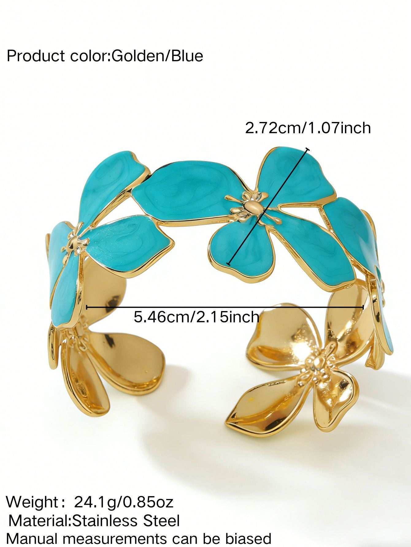 Elegante Pulsera Abierta de Lujo Floral con Esmalte de Aceite de Acero Inoxidable y Titanio con Cereza